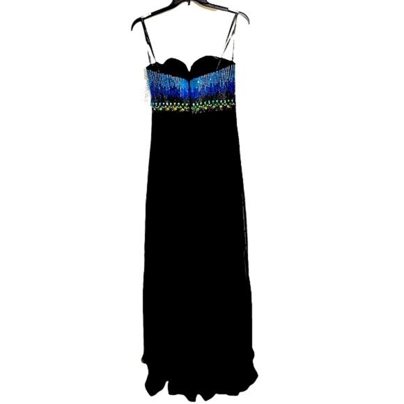 Tony Bowls Le Gala Beaded Blue/Black Sequins Iridescent Stones Formal Gown NWT - Picture 3 of 10
